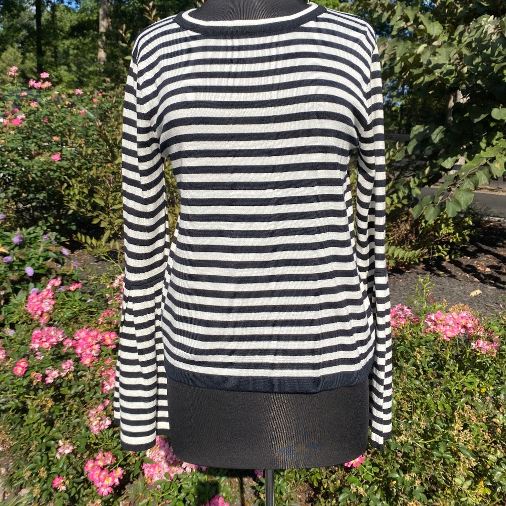 Black and White Striped Sweater with Bell Sleeves